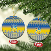 Ukraine Merry Christmas Ceramic Ornament Ukraine Emblem and Vyshyvanka Knitted Effect - Wonder Print Shop