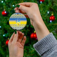 Ukraine Merry Christmas Ceramic Ornament Ukraine Emblem and Vyshyvanka Knitted Effect - Wonder Print Shop