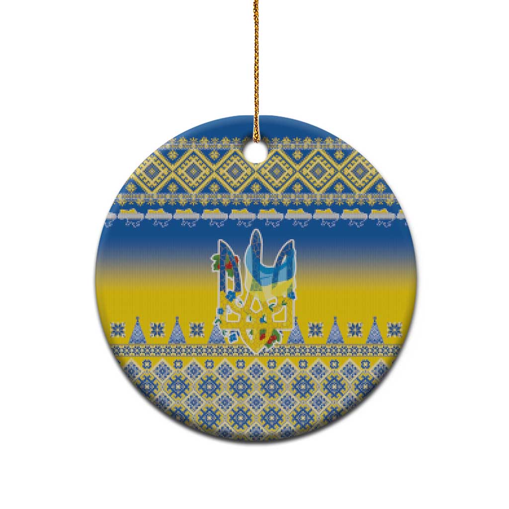 Ukraine Merry Christmas Ceramic Ornament Ukraine Emblem and Vyshyvanka Knitted Effect - Wonder Print Shop
