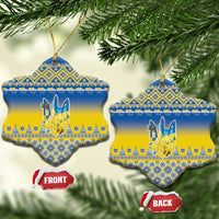 Ukraine Merry Christmas Ceramic Ornament Ukraine Emblem and Vyshyvanka Knitted Effect - Wonder Print Shop