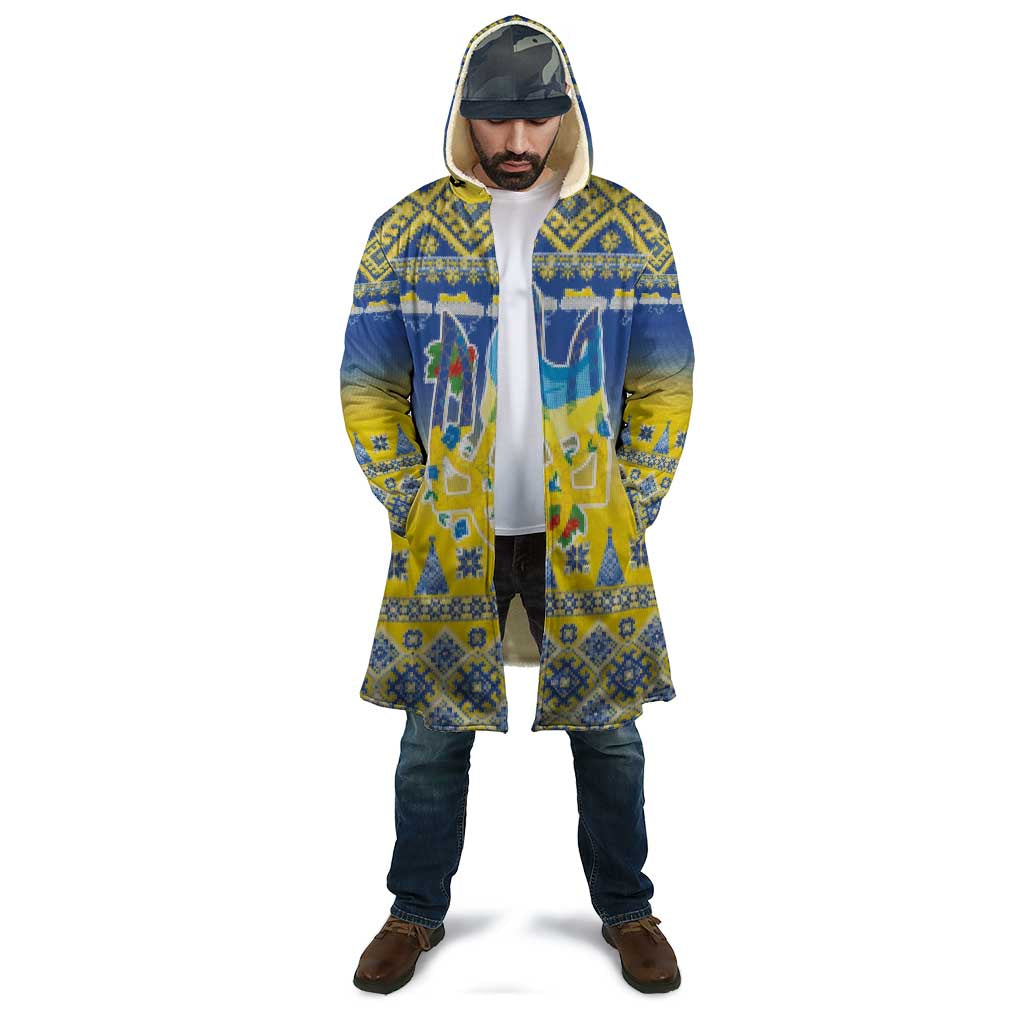 Ukraine Merry Christmas Cloak Ukraine Emblem and Vyshyvanka Knitted Effect - Wonder Print Shop