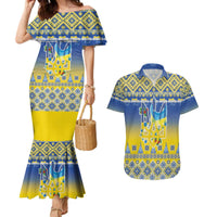 Ukraine Merry Christmas Couples Matching Mermaid Dress and Hawaiian Shirt Ukraine Emblem and Vyshyvanka Knitted Effect - Wonder Print Shop