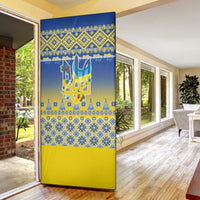 Ukraine Merry Christmas Door Cover Ukraine Emblem and Vyshyvanka Knitted Effect - Wonder Print Shop