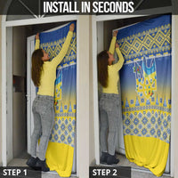 Ukraine Merry Christmas Door Cover Ukraine Emblem and Vyshyvanka Knitted Effect - Wonder Print Shop