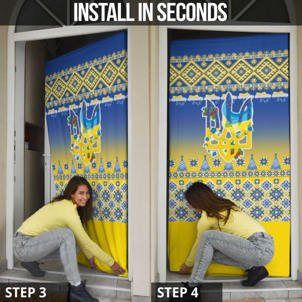 Ukraine Merry Christmas Door Cover Ukraine Emblem and Vyshyvanka Knitted Effect - Wonder Print Shop