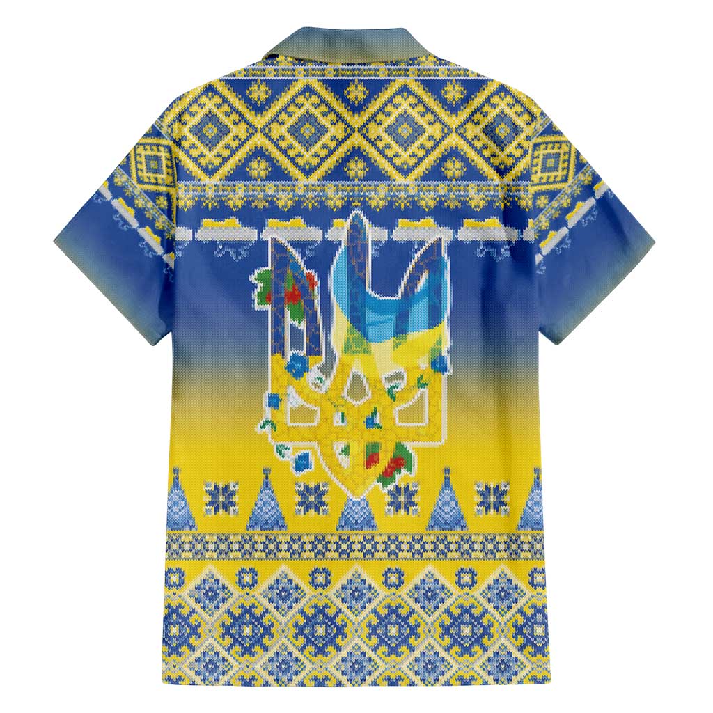 Ukraine Merry Christmas Family Matching Long Sleeve Bodycon Dress and Hawaiian Shirt Ukraine Emblem and Vyshyvanka Knitted Effect - Wonder Print Shop