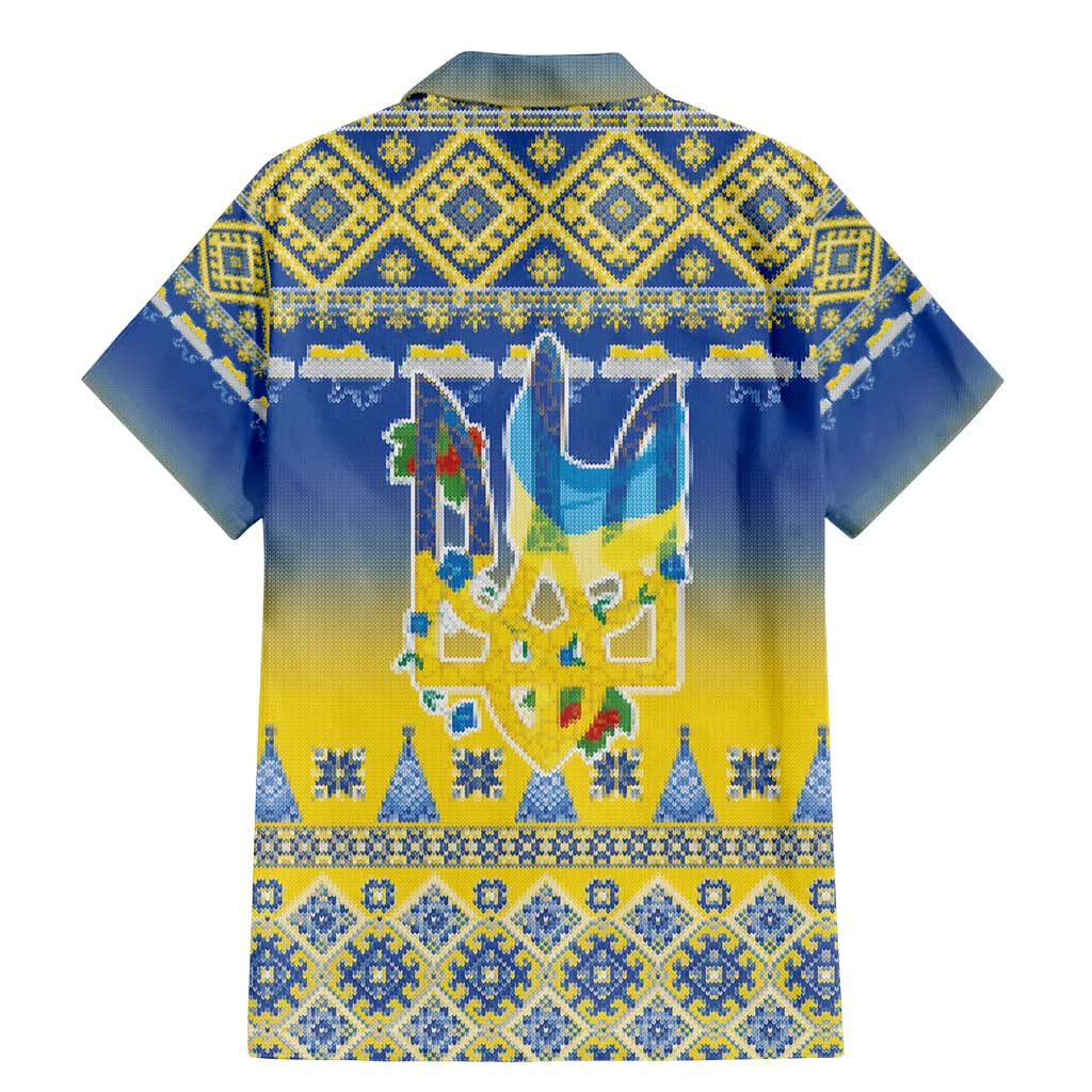 Ukraine Merry Christmas Family Matching Mermaid Dress and Hawaiian Shirt Ukraine Emblem and Vyshyvanka Knitted Effect - Wonder Print Shop