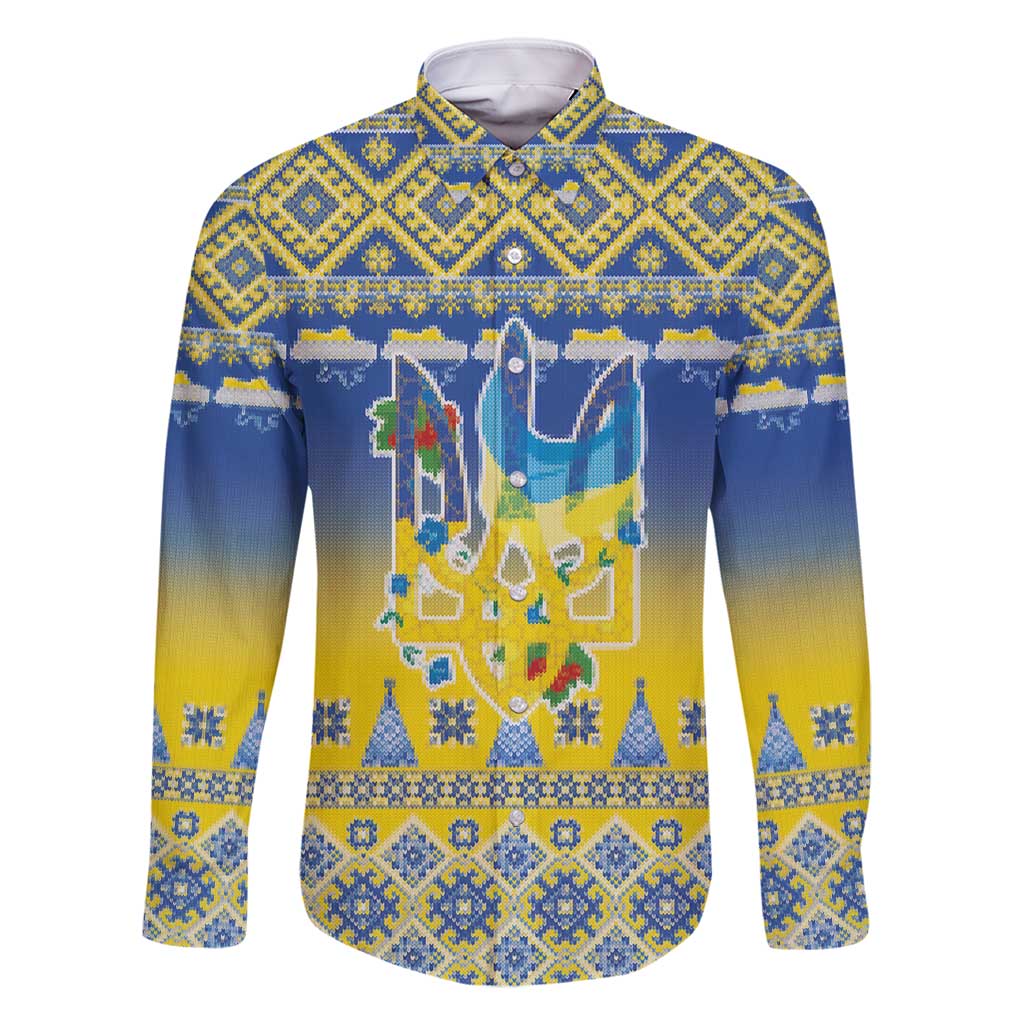 Ukraine Merry Christmas Family Matching Mermaid Dress and Hawaiian Shirt Ukraine Emblem and Vyshyvanka Knitted Effect - Wonder Print Shop