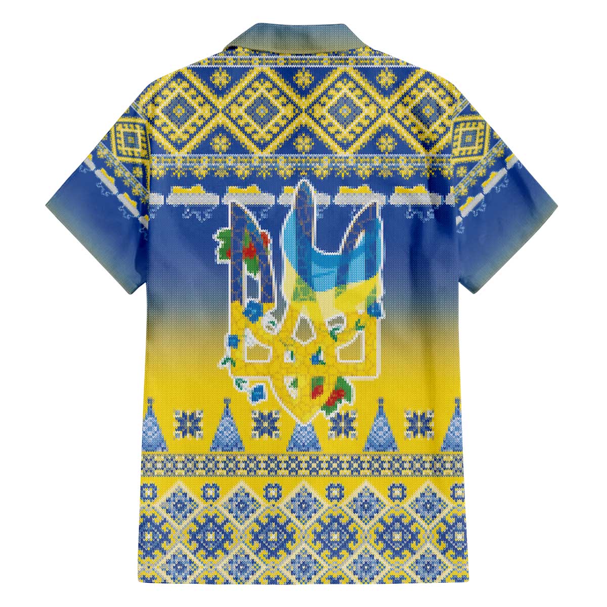 Ukraine Merry Christmas Family Matching Off The Shoulder Long Sleeve Dress and Hawaiian Shirt Ukraine Emblem and Vyshyvanka Knitted Effect - Wonder Print Shop