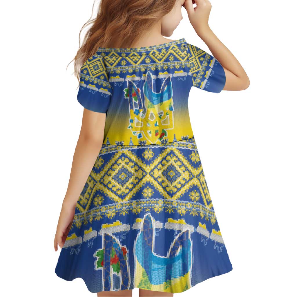 Ukraine Merry Christmas Family Matching Off Shoulder Maxi Dress and Hawaiian Shirt Ukraine Emblem and Vyshyvanka Knitted Effect - Wonder Print Shop