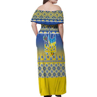 Ukraine Merry Christmas Family Matching Off Shoulder Maxi Dress and Hawaiian Shirt Ukraine Emblem and Vyshyvanka Knitted Effect - Wonder Print Shop