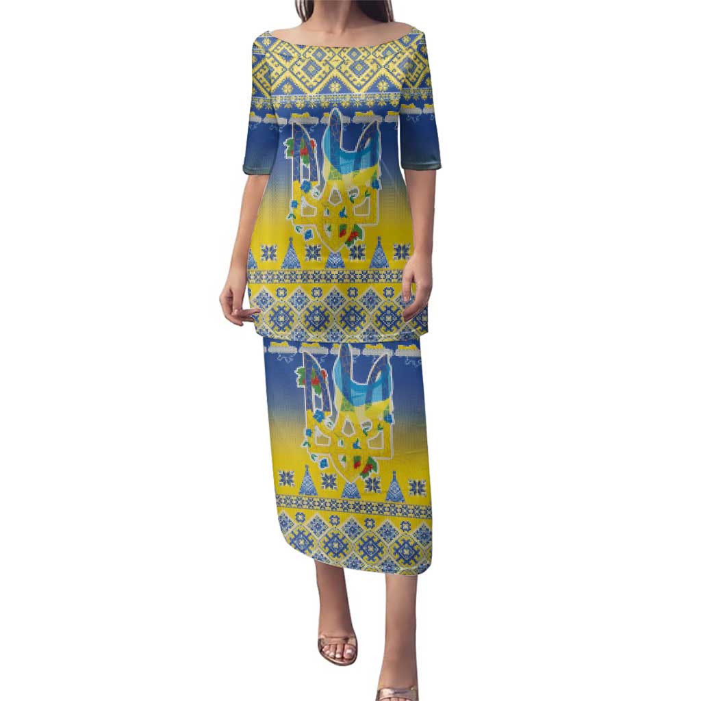 Ukraine Merry Christmas Family Matching Puletasi and Hawaiian Shirt Ukraine Emblem and Vyshyvanka Knitted Effect - Wonder Print Shop