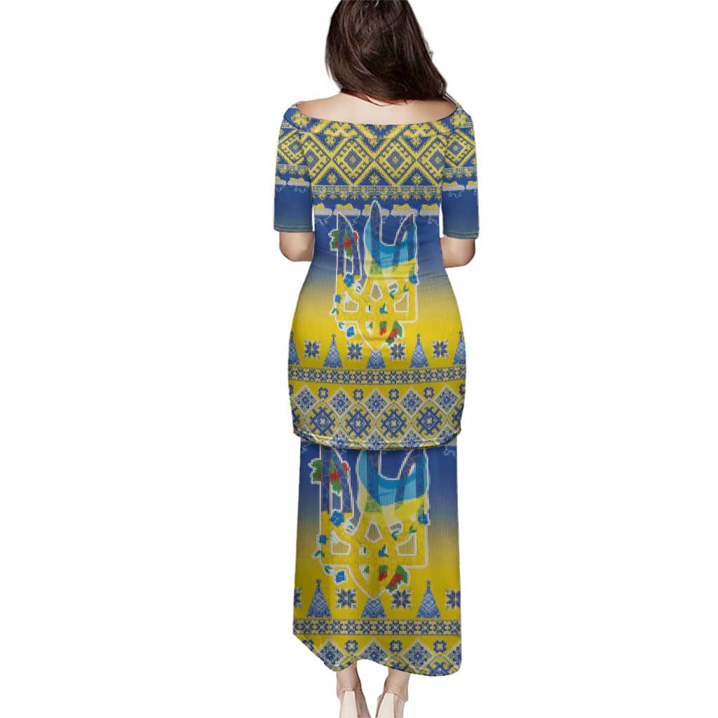 Ukraine Merry Christmas Family Matching Puletasi and Hawaiian Shirt Ukraine Emblem and Vyshyvanka Knitted Effect - Wonder Print Shop