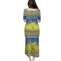 Ukraine Merry Christmas Family Matching Puletasi and Hawaiian Shirt Ukraine Emblem and Vyshyvanka Knitted Effect - Wonder Print Shop