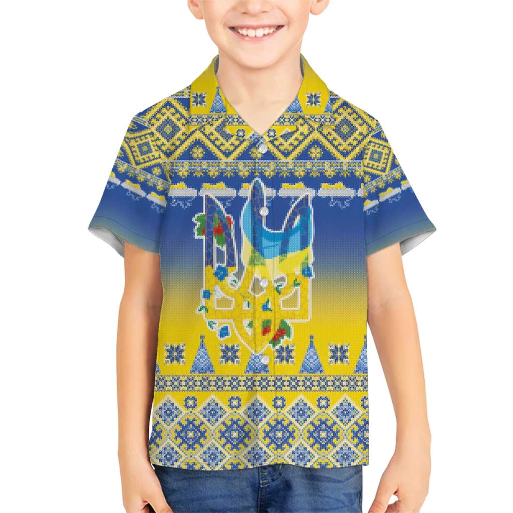 Ukraine Merry Christmas Family Matching Puletasi and Hawaiian Shirt Ukraine Emblem and Vyshyvanka Knitted Effect - Wonder Print Shop