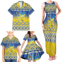 Ukraine Merry Christmas Family Matching Tank Maxi Dress and Hawaiian Shirt Ukraine Emblem and Vyshyvanka Knitted Effect - Wonder Print Shop