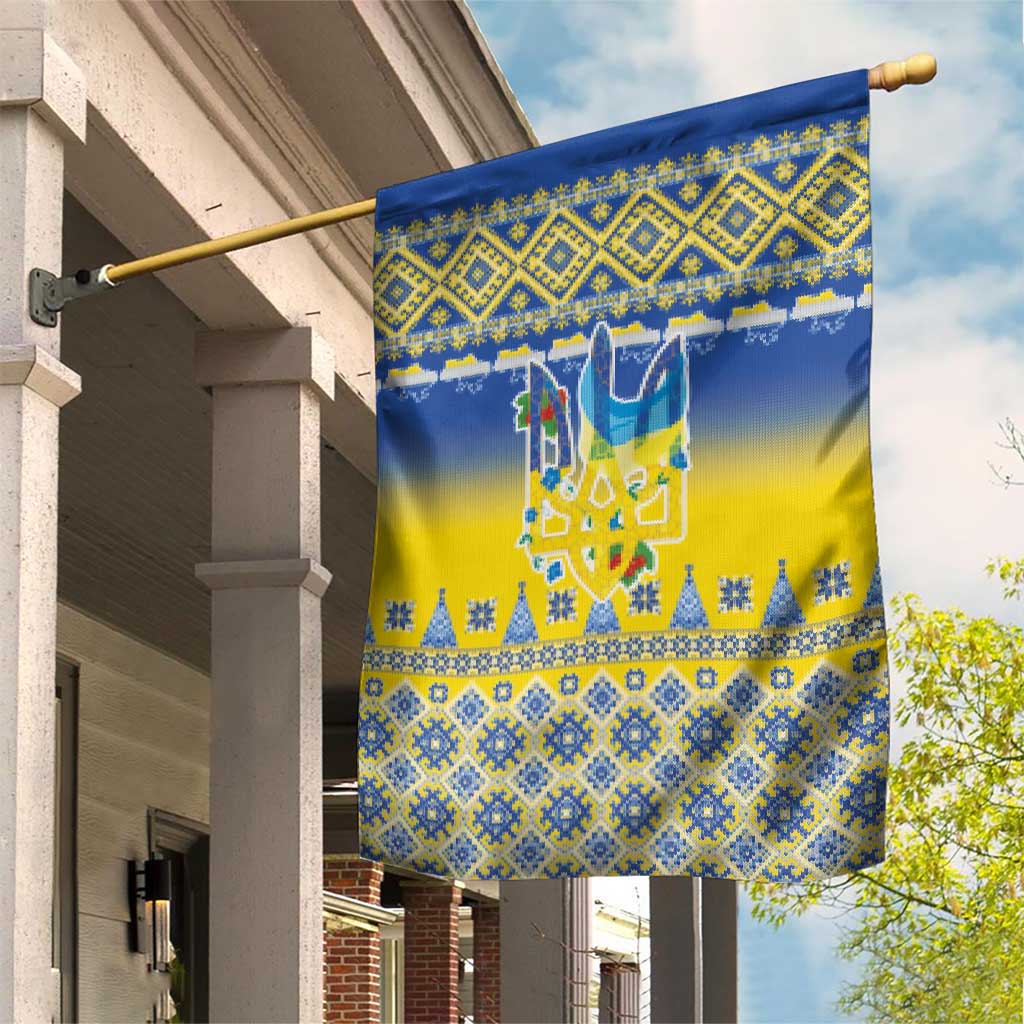 Ukraine Merry Christmas Garden Flag Ukraine Emblem and Vyshyvanka Knitted Effect - Wonder Print Shop