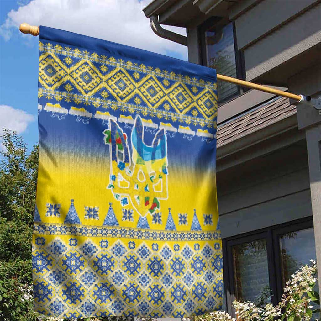 Ukraine Merry Christmas Garden Flag Ukraine Emblem and Vyshyvanka Knitted Effect - Wonder Print Shop