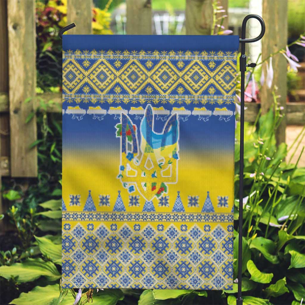 Ukraine Merry Christmas Garden Flag Ukraine Emblem and Vyshyvanka Knitted Effect - Wonder Print Shop