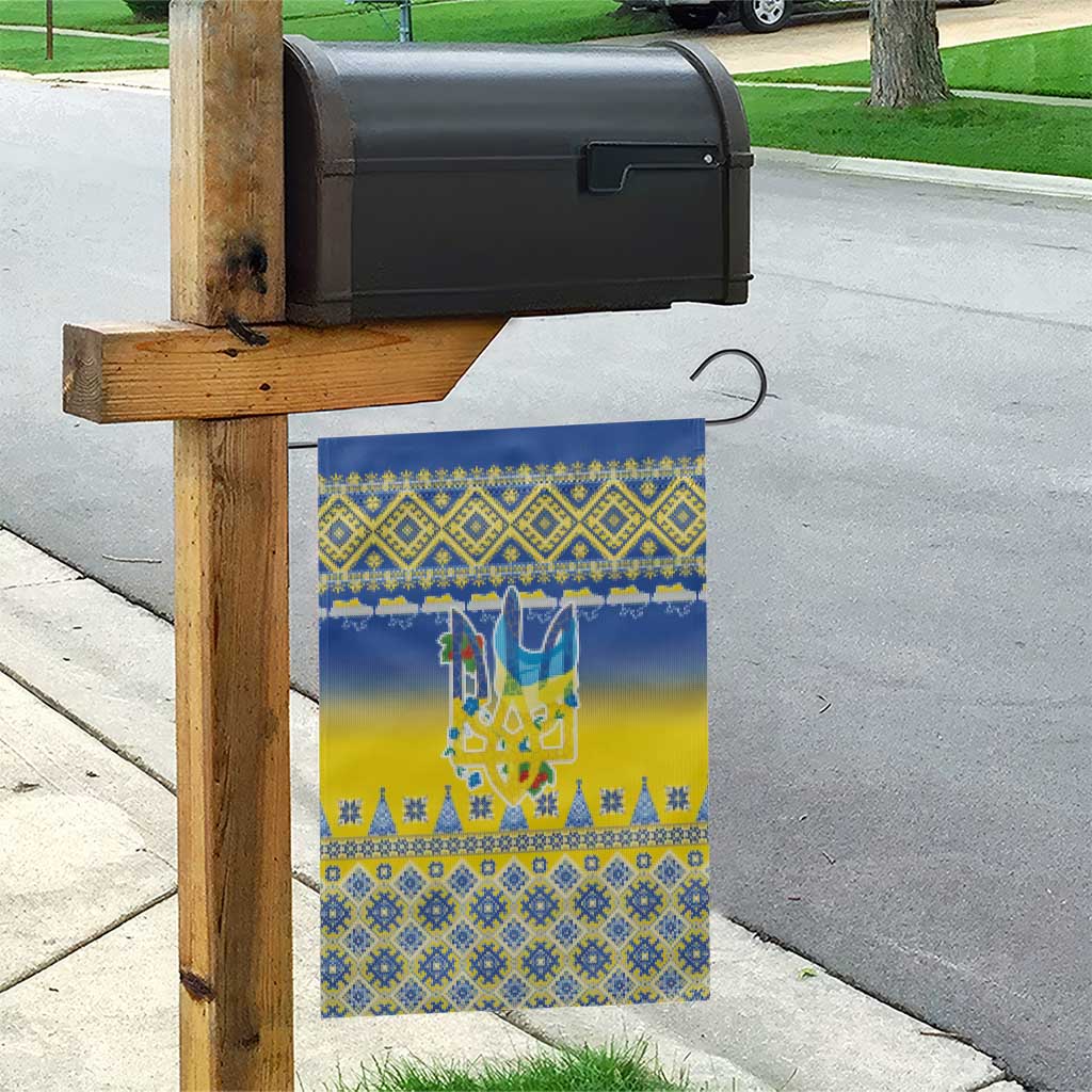 Ukraine Merry Christmas Garden Flag Ukraine Emblem and Vyshyvanka Knitted Effect - Wonder Print Shop