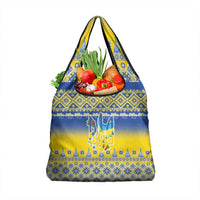 Ukraine Merry Christmas Grocery Bag Ukraine Emblem and Vyshyvanka Knitted Effect - Wonder Print Shop