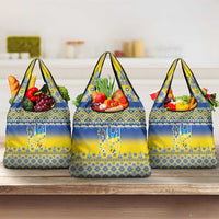 Ukraine Merry Christmas Grocery Bag Ukraine Emblem and Vyshyvanka Knitted Effect - Wonder Print Shop