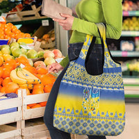 Ukraine Merry Christmas Grocery Bag Ukraine Emblem and Vyshyvanka Knitted Effect - Wonder Print Shop