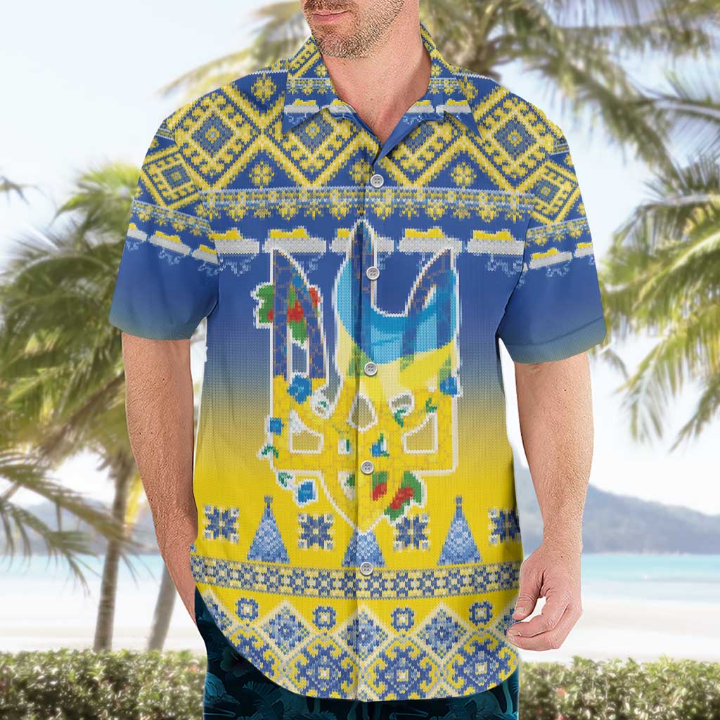 Ukraine Merry Christmas Hawaiian Shirt Ukraine Emblem and Vyshyvanka Knitted Effect - Wonder Print Shop