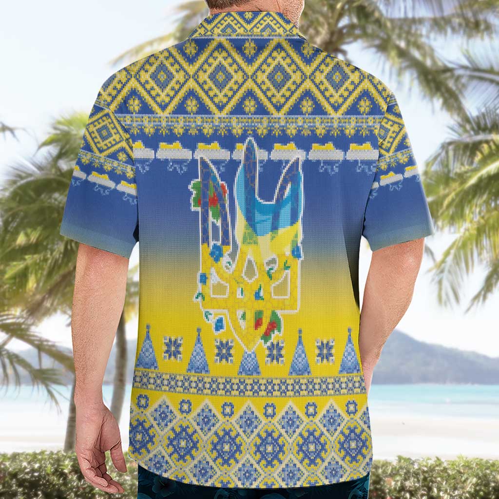Ukraine Merry Christmas Hawaiian Shirt Ukraine Emblem and Vyshyvanka Knitted Effect - Wonder Print Shop