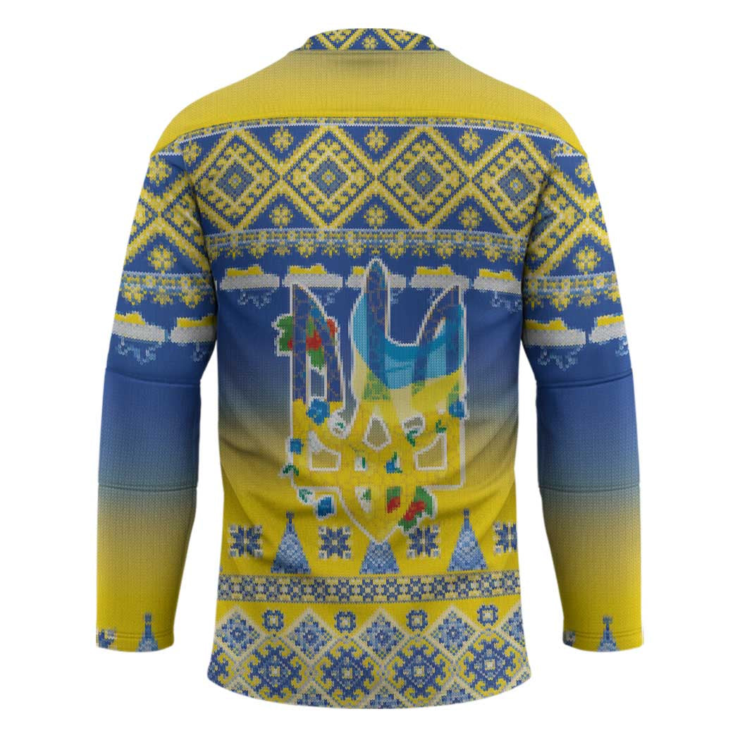 Ukraine Merry Christmas Hockey Jersey Ukraine Emblem and Vyshyvanka Knitted Effect - Wonder Print Shop