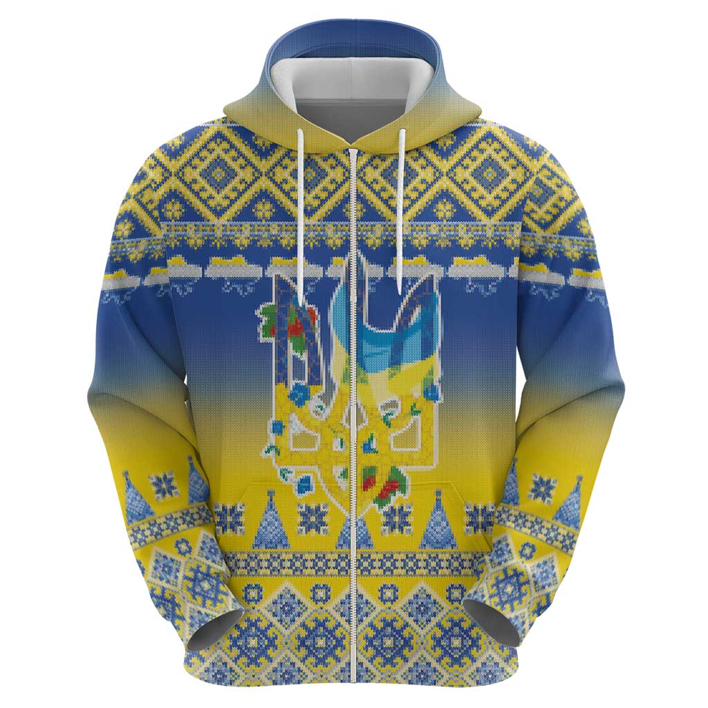 Ukraine Merry Christmas Hoodie Ukraine Emblem and Vyshyvanka Knitted Effect - Wonder Print Shop