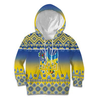 Ukraine Merry Christmas Kid Hoodie Ukraine Emblem and Vyshyvanka Knitted Effect - Wonder Print Shop