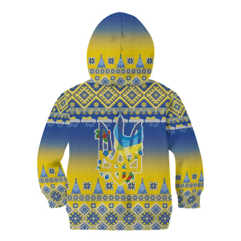 Ukraine Merry Christmas Kid Hoodie Ukraine Emblem and Vyshyvanka Knitted Effect - Wonder Print Shop