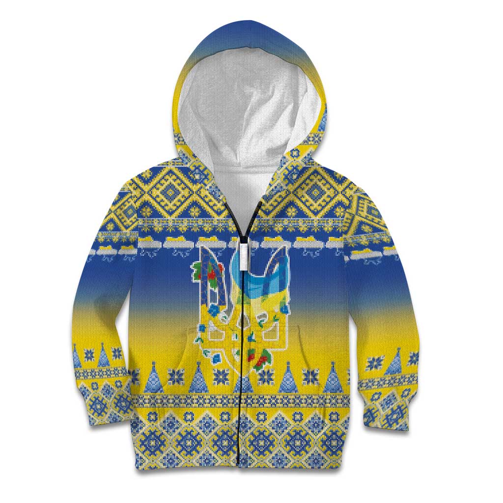 Ukraine Merry Christmas Kid Hoodie Ukraine Emblem and Vyshyvanka Knitted Effect - Wonder Print Shop