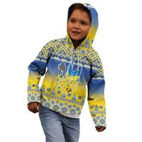 Ukraine Merry Christmas Kid Hoodie Ukraine Emblem and Vyshyvanka Knitted Effect - Wonder Print Shop