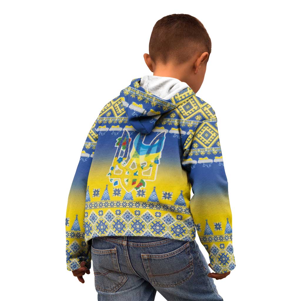 Ukraine Merry Christmas Kid Hoodie Ukraine Emblem and Vyshyvanka Knitted Effect - Wonder Print Shop