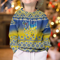 Ukraine Merry Christmas Kid Ugly Christmas Sweater Ukraine Emblem and Vyshyvanka Knitted Effect - Wonder Print Shop