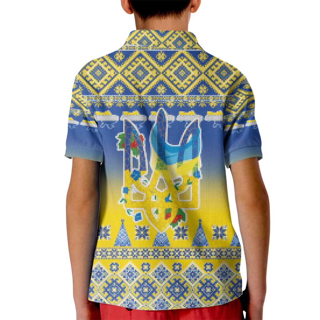 Ukraine Merry Christmas Kid Polo Shirt Ukraine Emblem and Vyshyvanka Knitted Effect - Wonder Print Shop