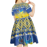 Ukraine Merry Christmas Kid Short Sleeve Dress Ukraine Emblem and Vyshyvanka Knitted Effect - Wonder Print Shop