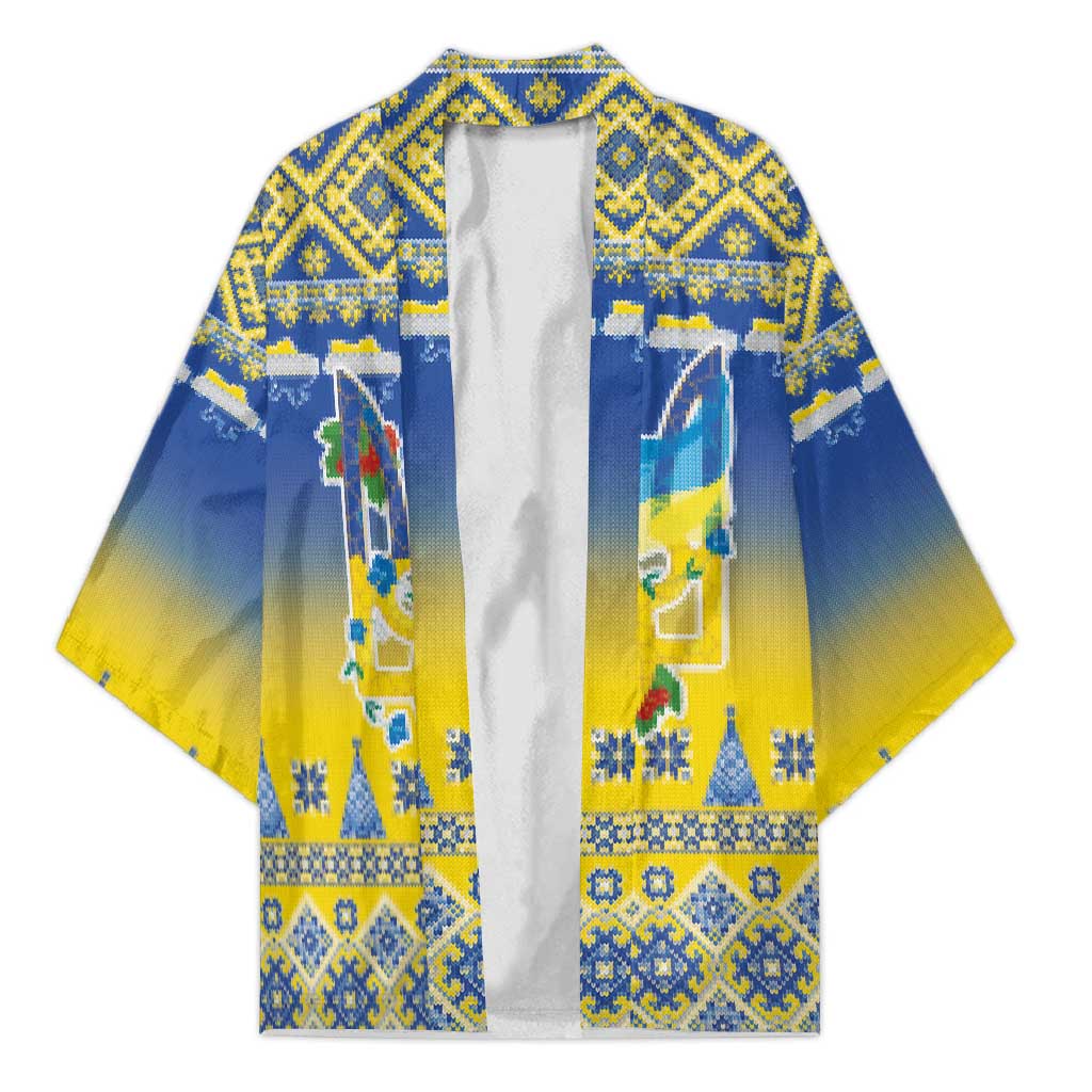 Ukraine Merry Christmas Kimono Ukraine Emblem and Vyshyvanka Knitted Effect - Wonder Print Shop