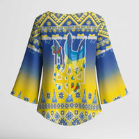 Ukraine Merry Christmas Kimono Sleeve Blouse Ukraine Emblem and Vyshyvanka Knitted Effect - Wonder Print Shop