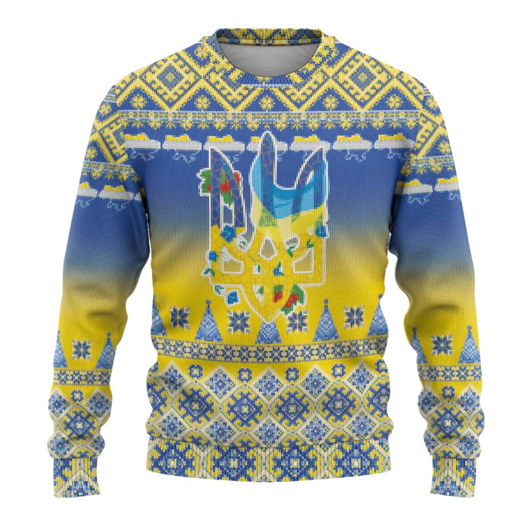 Ukraine Merry Christmas Ugly Christmas Sweater Ukraine Emblem and Vyshyvanka Knitted Effect - Wonder Print Shop