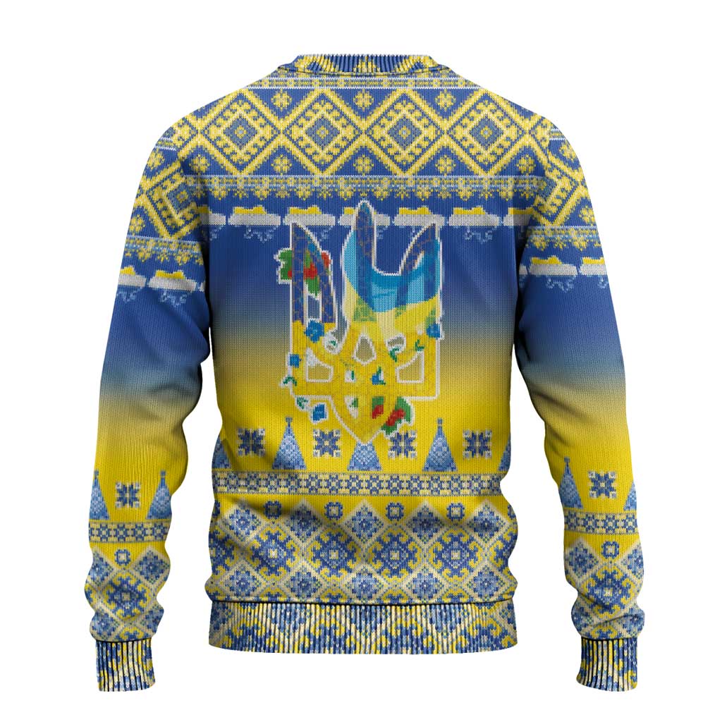 Ukraine Merry Christmas Ugly Christmas Sweater Ukraine Emblem and Vyshyvanka Knitted Effect - Wonder Print Shop