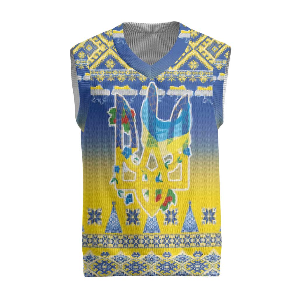Ukraine Merry Christmas Knitted V-Neck Vest Ukraine Emblem and Vyshyvanka Knitted Effect - Wonder Print Shop