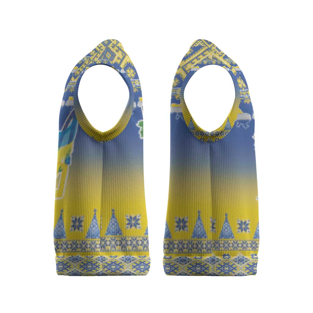 Ukraine Merry Christmas Knitted V-Neck Vest Ukraine Emblem and Vyshyvanka Knitted Effect - Wonder Print Shop