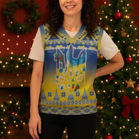Ukraine Merry Christmas Knitted V-Neck Vest Ukraine Emblem and Vyshyvanka Knitted Effect - Wonder Print Shop