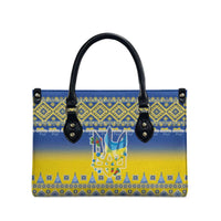 Ukraine Merry Christmas Leather Bag Ukraine Emblem and Vyshyvanka Knitted Effect - Wonder Print Shop