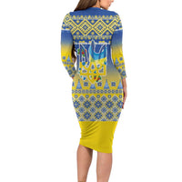 Ukraine Merry Christmas Long Sleeve Bodycon Dress Ukraine Emblem and Vyshyvanka Knitted Effect - Wonder Print Shop
