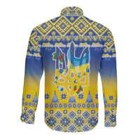 Ukraine Merry Christmas Long Sleeve Button Shirt Ukraine Emblem and Vyshyvanka Knitted Effect - Wonder Print Shop