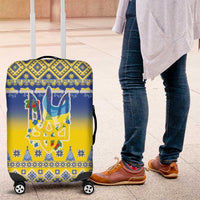 Ukraine Merry Christmas Luggage Cover Ukraine Emblem and Vyshyvanka Knitted Effect - Wonder Print Shop